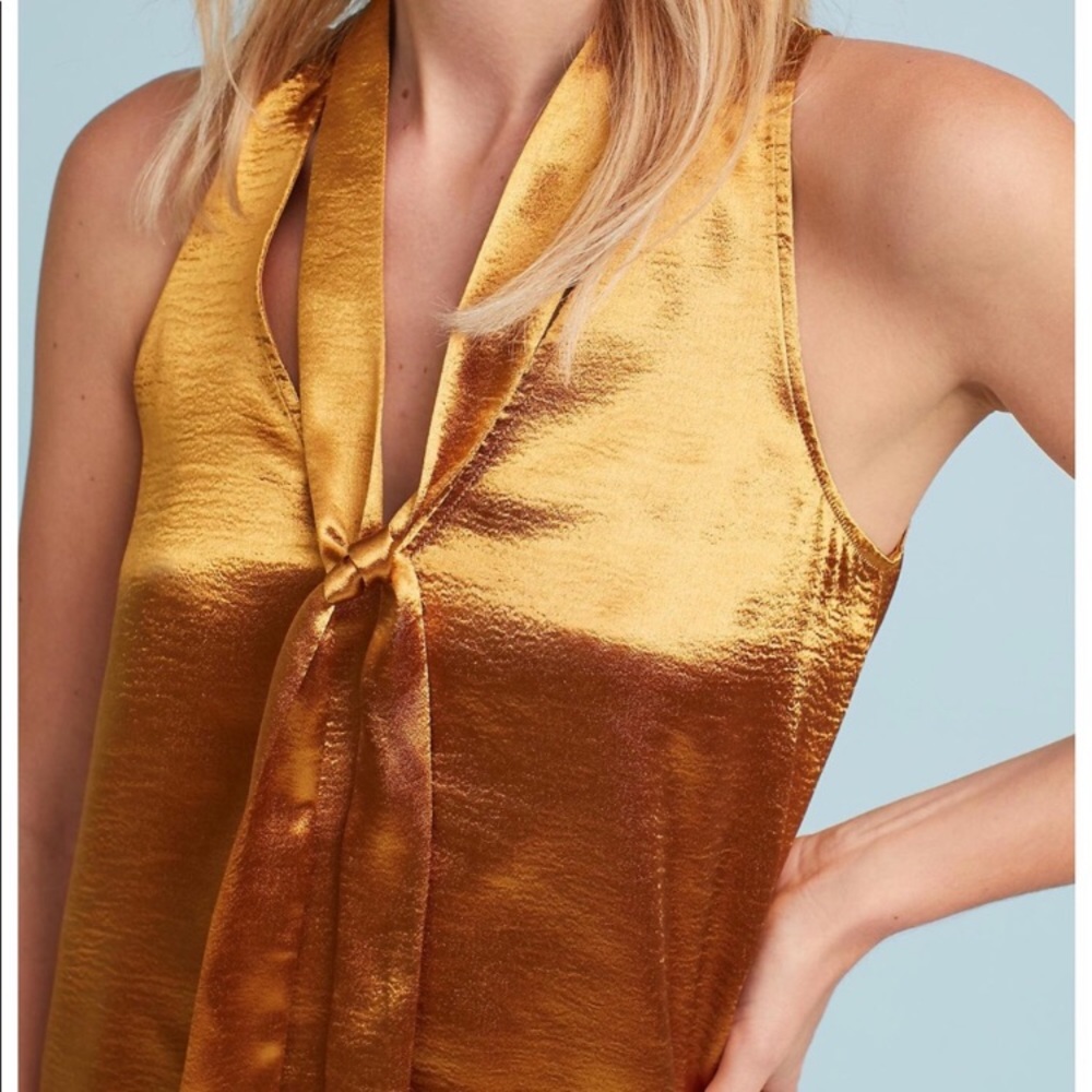 Anthro Maeve Gold Metallic Swing Top - Picture 2 of 6